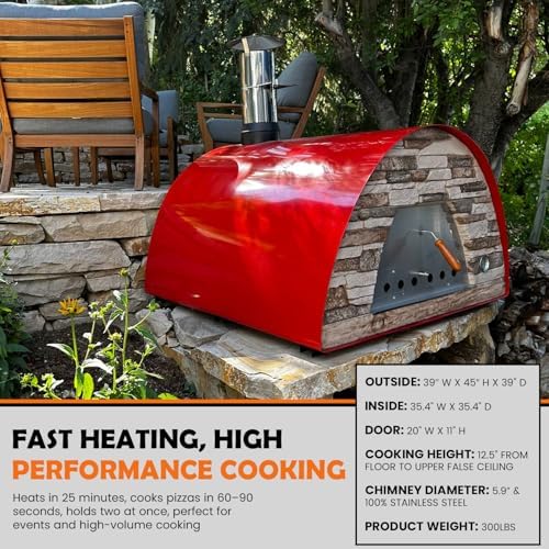 Authentic Pizza Ovens Maximus Prime Arena Portable Wood-Fired Outdoor Pizza Oven, Handmade in Portugal, Stainless Steel Chimney, Pizza Peel, Thermometer, Extra Floor Tile & Baking Dish Included - Image 4