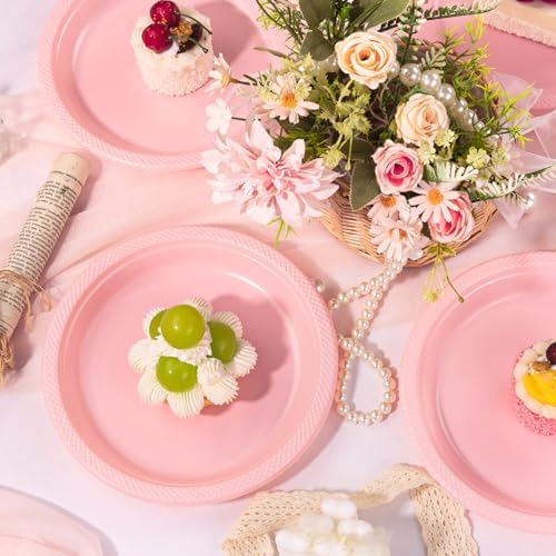 WELLIFE Pink Plastic Plates 9 Inch 50 Count - Image 5