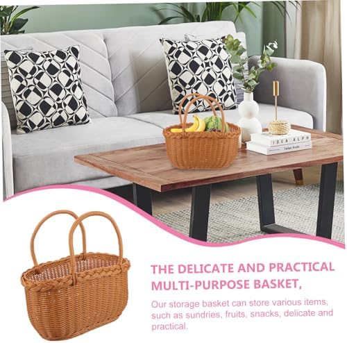 Woven Rattan Storage Basket with Handles, Kitchen Fruit Snack Organizer - Image 6