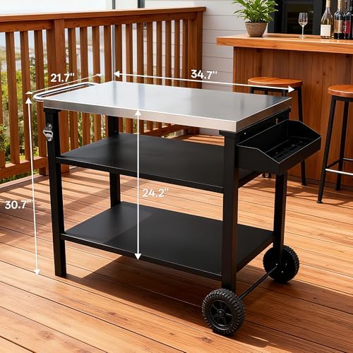 Endark Grill Cart, Grill Table, Outdoor Kitchen Rolling Dining Table, Outdoor Garden Patio BBQ Kitchen Food Prep Table Cart, Stainless Steel Tabletop - Image 3
