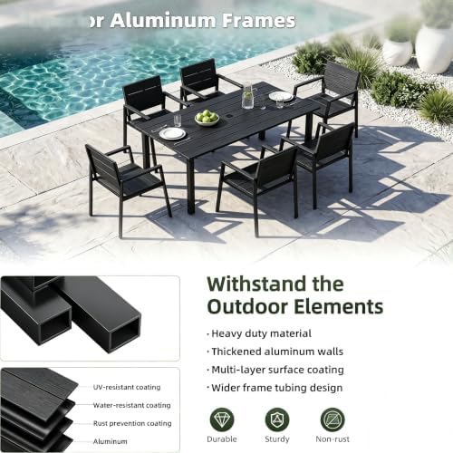 LazySunsets Outdoor Dining Set with Umbrella Hole (Blacky, 7 Piece) - Image 5