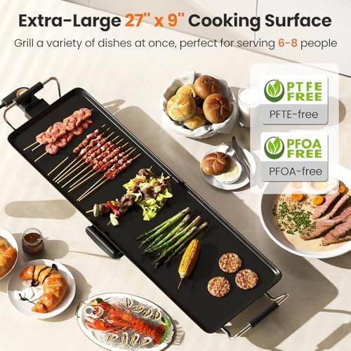 MAT EXPERT 27" Electric Griddle, Nonstick Countertop BBQ Grill with 4-Level Adjustable Temperature, Insulated Handles & Drip Tray, Indoor Outdoor Tabletop BBQ Grill for Party, Camping & Gathering, 27" - Image 5