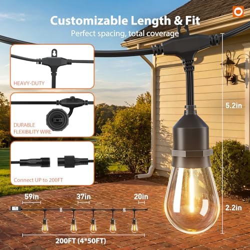 addlon 200FT Outdoor String Lights with Remote Dimmable Waterproof Patio - Image 6