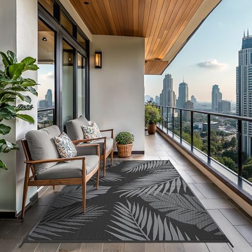 GENIMO Outdoor Rug, Waterproof Plastic Rugs for Patio, 6'x9' Black Grey - Image 4