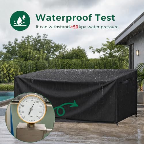 GARPROVM Outdoor Patio Furniture Covers Waterproof Patio Dining Table Couch Set Covers Rectangular with Upgraded 600D Material, 4 Windproof Buckles 124 x 70 x 29 Inch Heavy-Duty Large - Image 3
