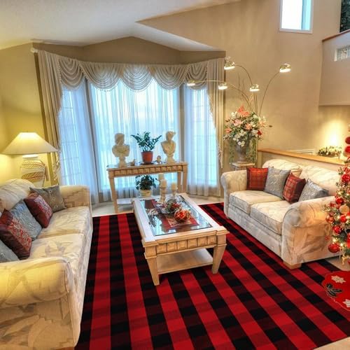 Christmas Red and Black Plaid Rug 8x10 ft, Extra Large Cotton Hand-Woven Buffalo Check Area Rug for Living Room, Bedroom, Patio, Christmas Holiday Farmhouse Decor, Washable Outdoor Indoor Carpet - Image 2