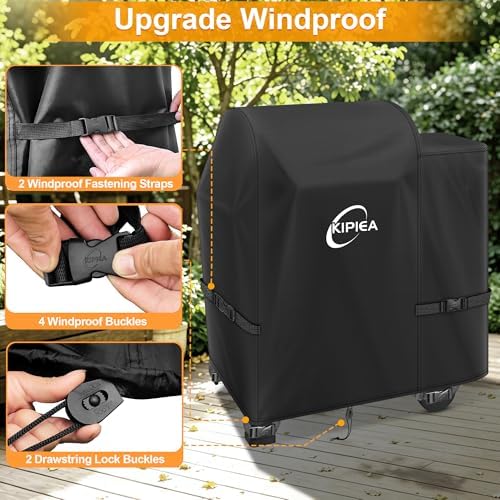Kipiea 600D Pellet Grill Cover for Weber Searwood 600 & Smoque, Waterproof BBQ Smoker Cover, UV Resistant, No Tear, No Fading - Image 4