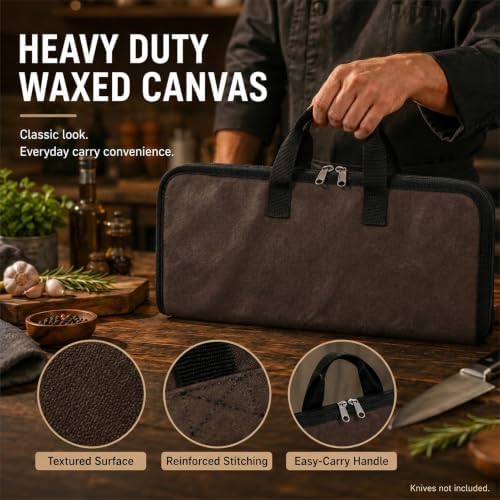 4 Slots Chefs Knife Roll Bag Cutlery Storage Case Mens Travel Brown - Image 6