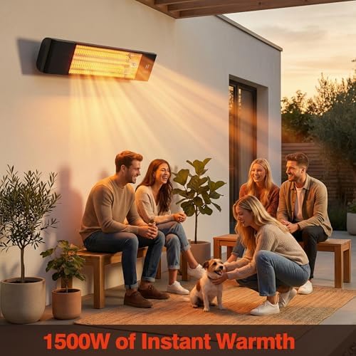 Infrared Electric Patio Heater,Outdoor Electric Patio Heater, Hanging Mounted and Ceiling Mounted Heater for Patio, Garage, Backyard, 1500W, Black - Image 5