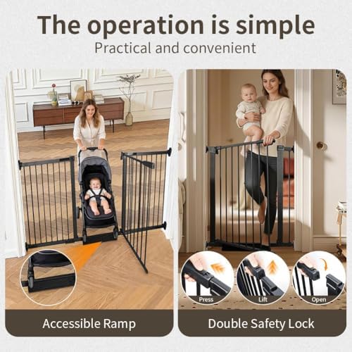 Extra Wide Dog Gate for Doorways Hallways 71.2"-76.7", 30 in Tall Baby Gates with Door No Drill, Auto Close Child Safety Gate for Pet Kid Doggie Cat Proof, Large Long Dog Barrier Indoor House, Black - Image 5