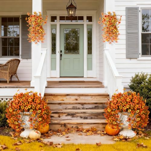 Artificial Hanging Fall Flowers for Outdoors, 2 Pcs Fake Mums Plants - Image 5