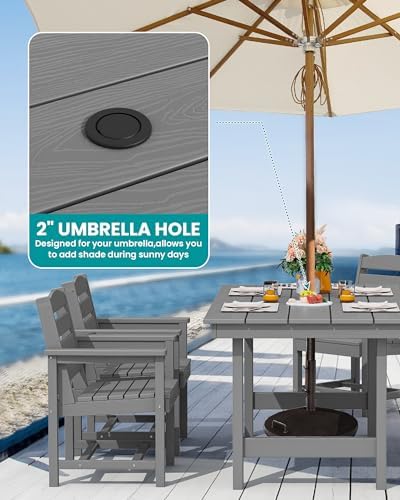 SERWALL 7 Pcs Outdoor Dining Set, 67" HDPE Dining Set for 6, Gray - Image 2