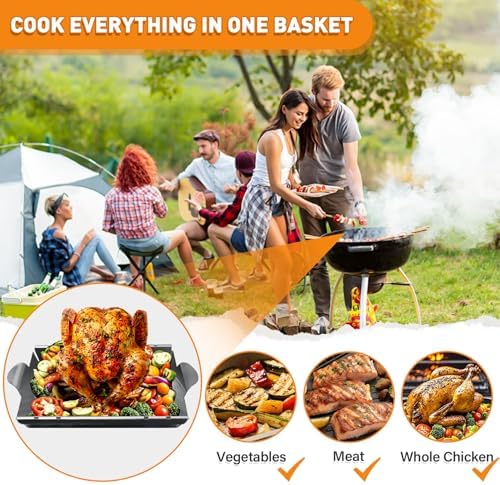 Upgraded Beer Can Chicken Holder for Grill Smoker Oven, Vertical Chicken Roaster Stand with Handle, Large Stainless Steel BBQ Barbecue Accessories, Indoor Outdoor Grill Rack Vegetables Grilling Basket - Image 7