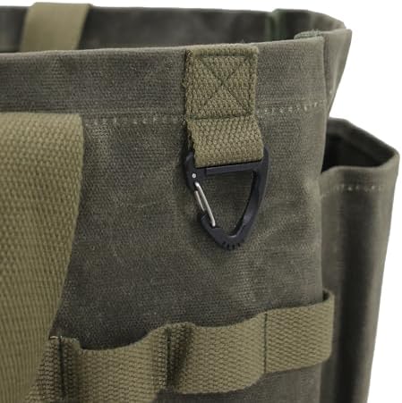 Portable Garden Camping Tool Storage Bag,Waxed Canvas Firewood Carrier Tote bag,Collapsible Sturdy Garden Basket Great for Women, Gardener, Electrician, Repairer(Army Green) - Image 6