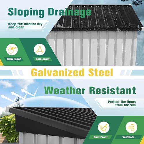 Flamaker 5x3 FT Storage Shed Waterproof Metal Garden Shed with Lockable Door Utility Tool Shed Outdoor Storage for Backyard, Patio and Lawn, White - Image 3
