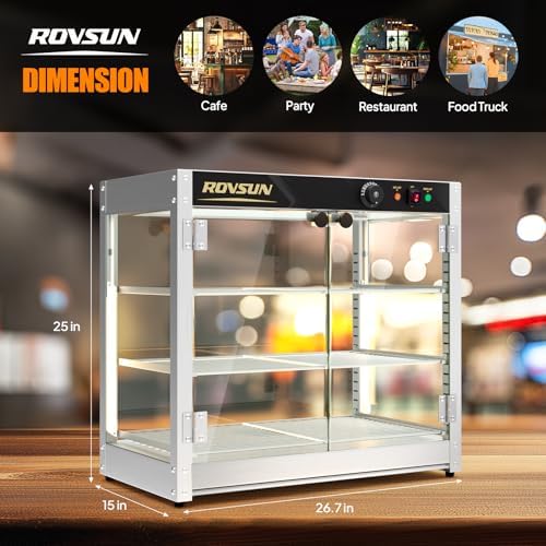 ROVSUN 3-Tier Commercial Food Warmer, 27" Pizza Warmer Food Warmer Display with LED Adjustable Lighting Glass Door Removable Shelves, Countertop Electric Food Warmer for Buffet Restaurant 110V 800W - Image 7