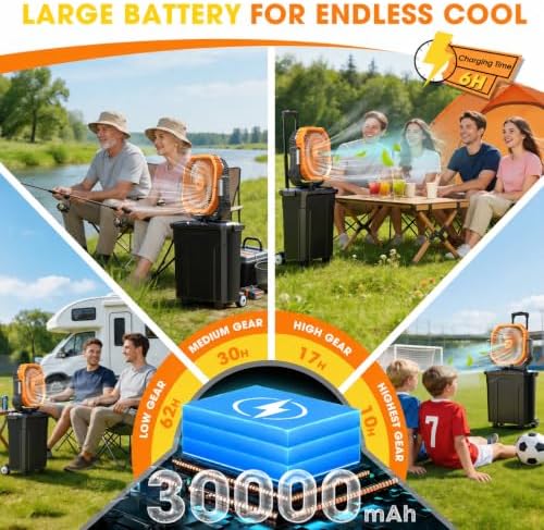 Ausic 5 Gal 12" Portable Misting Fan for Outside Patios, 【Max 62H】 Outdoor Oscillating Rechargeable Battery Fan, Cooling Water Camping Fan with Telescopic Handle/Remote, Summer Dugout Essentials - Image 4