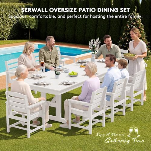 SERWALL 9Pcs 84" HDPE Outdoor Dining Set for 8 with Armchairs,White - Image 6
