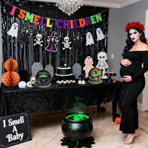 125Pcs Halloween Baby Shower Tableware, A Baby is Brewing Paper Plates Napkins Forks|Spooky Cauldron & Footprint Design, for Halloween Gender Reveal Bash Celebration - Image 6