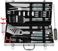grilljoy 24PCS BBQ Grill Tools Set with Meat Thermometer and Injector - Extra Thick Stainless Steel Fork, Spatula& Tongs - Complete BBQ Accessories in - Perfect Grill Gifts for Father's Day by grilljoy