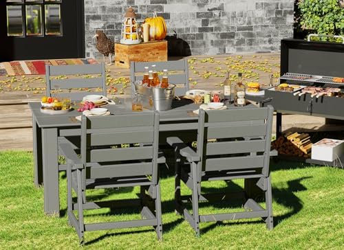 GREENVINES 7-piece Outdoor Dining Set, HDPE Table & 6 Chairs, Gray - Image 3