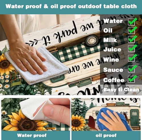 Picnic Table Cover with Bench Covers Camping Essentials Green Checkered RV Forest Sunflower Wooden Outdoor Table Covers with Elastic Waterproof Camping Tablecloth for Indoor & Outdoor 3 PCS 30x60 Inch - Image 5
