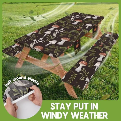 Picnic Table Cover with Bench Covers Waterproof Elastic Rectangle Furniture Fitted Table Cloth Tablecloth Glamping Camp Camper Camping Essentials Outdoor Road Trip Rv Car Travel Vacation Canping Gear - Image 3