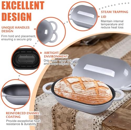 2.5 QT Enameled Cast Iron Sourdough Bread Oven, Loaf Pan with Lid - Image 3