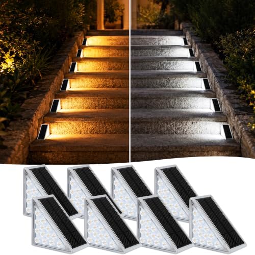 AUDLES Solar Step Lights Outdoor Waterproof IP67-13 LED Solar Stair Lights with 3000K/6000K Dual Color Temp, Auto On/Off Outdoor Lights for Deck, Patio, Pathway, Porch -8 Pack by AUDLES