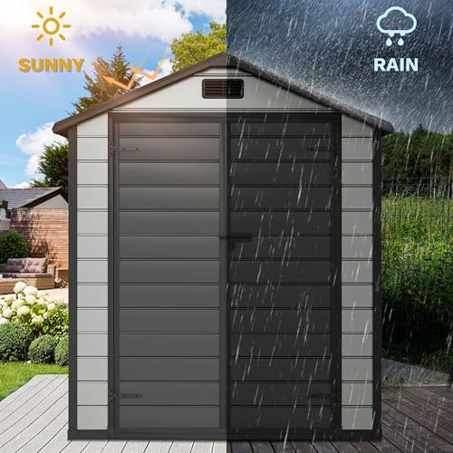 DWVO 6x4 FT Resin Storage Shed with Reinforced Floor, Outdoor Storage Shed with Lockable Door, Window and Vents, Waterproof Plastic Tool Storage for Garden, Backyard, Patio, Lawn(Blue-Gray+Black) - Image 3