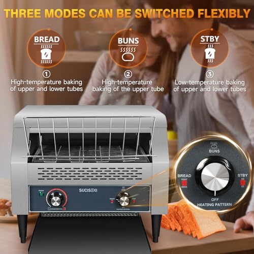 SUCICENI Commercial Conveyor Toaster 450 Slices/H Industrial Toasters 3 Slice at Time 2600W Bun Toasters with Dual Heating Tube for Bagel Bread Croissant Waffle Bakery Restaurant Cafe (450 slice/Hour) - Image 4