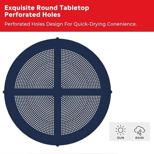 Costaelm Sunshine 31.5" Round Plastic Outdoor Patio Dining Table for 4, Navy Blue - Image 6