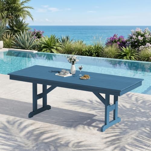 KINGYES Outdoor Dining Set,84'' Table w/Hole & Armless Chairs,White by KINGYES