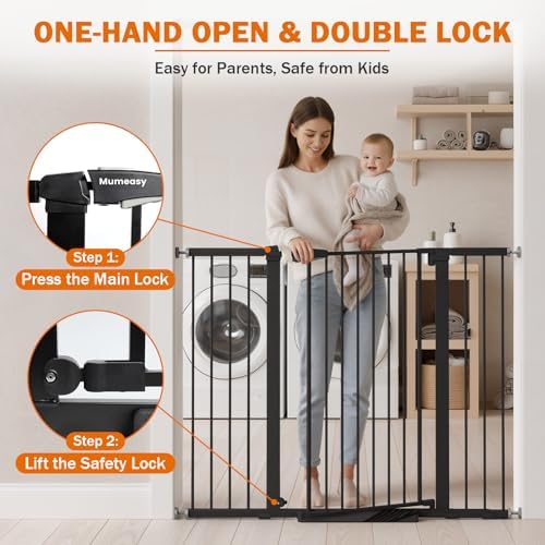 Mumeasy 36" Extra Tall Baby Gate for Stairs, 29.7-51" Wide Dog Gates Indoor for Doorways with Easy Walk Thru, Auto Close Pet Safety Gate for House, Pressure Mounted Metal Child Gate with Door, Black - Image 4