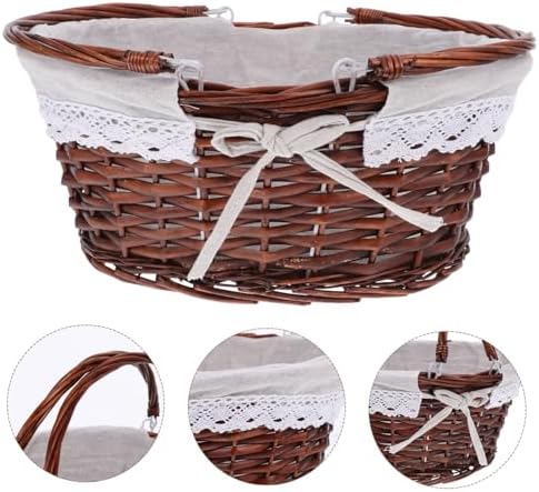 Hand Woven Picnic Basket with Handle Xmas Rustic Fruit Basket - Image 7