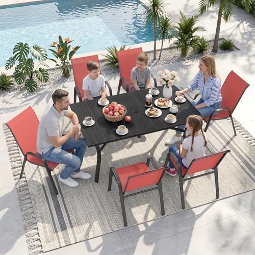 Outdoor Dining Set for 6, Metal Table and Stackable Chairs - Image 3