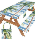 Picnic Table Cover with Bench Covers Waterproof Elastic Rectangle Reusable Folding Tablecloth Manteles Mantelería Camping Essentials Rv Car Travel Supplies Table Cloth Outdoor Road Trip Camper Gifts by Wrakus