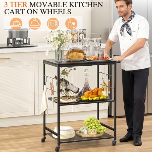 DAOUTIME Grill Cart for Outside, 3-Tier BBQ Food Prep Rolling Table Cart, with 23.62" Lx 15.75" W Rust-Resistant Tabletop, Outdoor Pizza Oven Table Ideal for Patio Backyard Kitchen Tools Room - Image 5