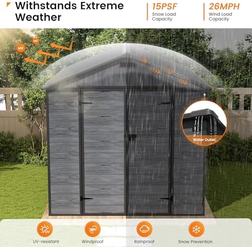 UDPATIO Outdoor Resin Storage Shed 8 x 10 FT, Plastic Storage Shed with Floor Large Outdoors Garden Tool Storage Shed Outside Clearance Shed with Lockable Door for Bike, Backyard, Patio, Dark Drey - Image 3