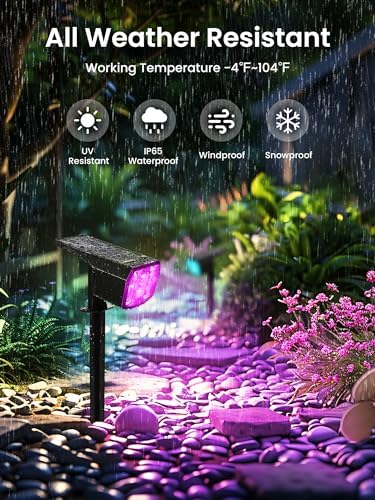 AUDERWIN Solar Spot Lights Outdoor Waterproof, 2 Packs, RGB - Image 4