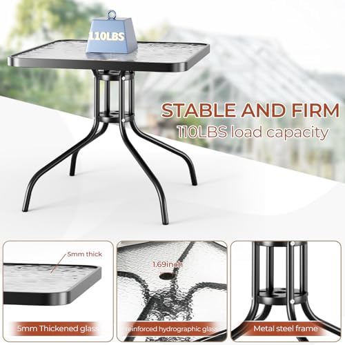 TLSUNNY 5 Pieces Patio Dining Set for 4, Glass Table and Textilene Chair - Image 3
