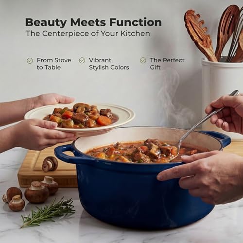 Zulay Kitchen 6.4QT Enameled Cast Iron Dutch Oven Pot with Lid, Heavy-Duty Soup Pot for Stews, Braising, Roasting & Sourdough Bread Baking, Oven Safe up to 500°F - Lapis Lazuli - Image 7