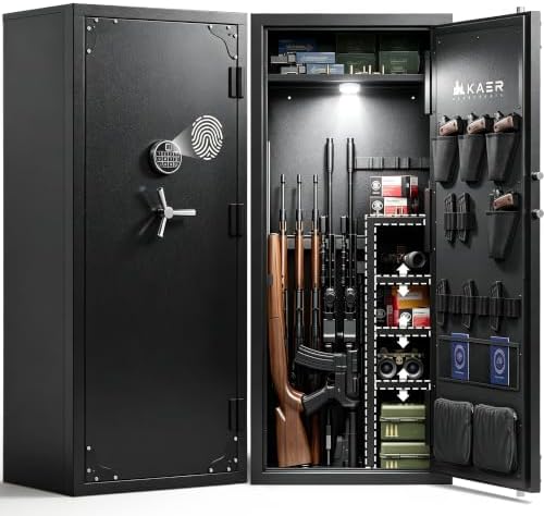 KAER 20-25 Gun Safe for Rifle and Pistols, Biometric Gun Cabinet with Adjustable Storage/Pistol Pouches/Removable LED, Gun Cabinet for Home Defense Hunting Shooting for Shotguns,Rifles,AR-15 by KAER
