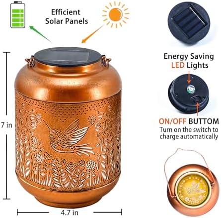 Hummingbird Solar Lanterns Outdoor Waterproof Hanging Solar Lights Hummingbird Gifts for Women Men Mom Metal Bird Decorative LED Lanterns for Yard, Patio, Lawn, Pathway, Landscape, Garden Decor - Image 6