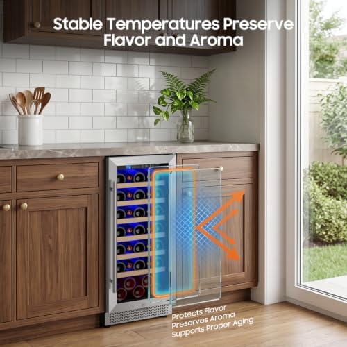 15 Inch Wine Fridge, 35 Bottles Wine Fridge Small with Glass Door Built-in or Freestanding, Wine Cooler Refrigerator Compressor Quick Cooling&Low Noise-Kitchen Bar Office - Image 5