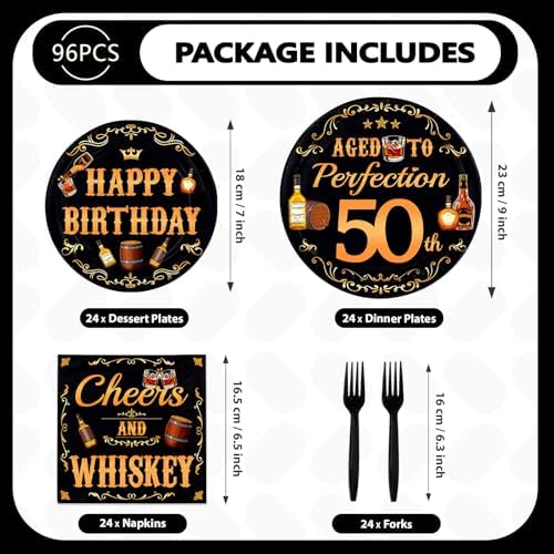 96 Pcs Whiskey 50th Birthday Party Supplies for Men, Serves 24 - Image 5