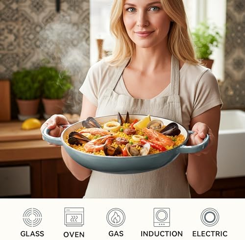 3 Quart Enameled Cast Iron Braiser, Non Stick Enameled Cast Iron Skillet with Lid, Dutch Oven Skillet with lid up to 500°F for Oven, Stove, Grill, Shallow Dutch Oven for Cook, Bake (Gray) - Image 3