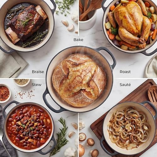 Zulay Kitchen 6.4QT Enameled Cast Iron Dutch Oven Pot with Lid, Heavy-Duty Soup Pot for Stews, Braising, Roasting & Sourdough Bread Baking, Oven Safe up to 500°F – Gray - Image 3