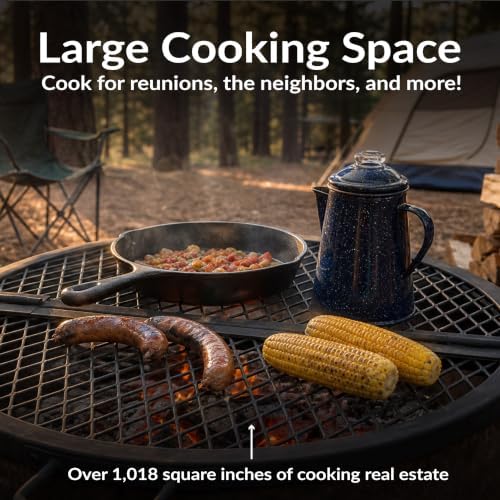 Sunnydaze Round Folding Camping Grill Grate - Portable Foldable Campfire Cooking Grate for Fire Pit - Heavy-Duty Black Steel with Handles for Outdoor Backyard BBQ - 38" Diameter - Image 3
