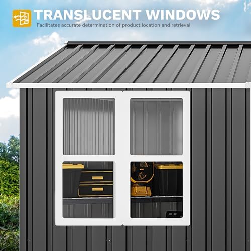 DWVO 10' x 10' Outdoor Metal Storage Shed with Windows & Lockable Doors - Image 5